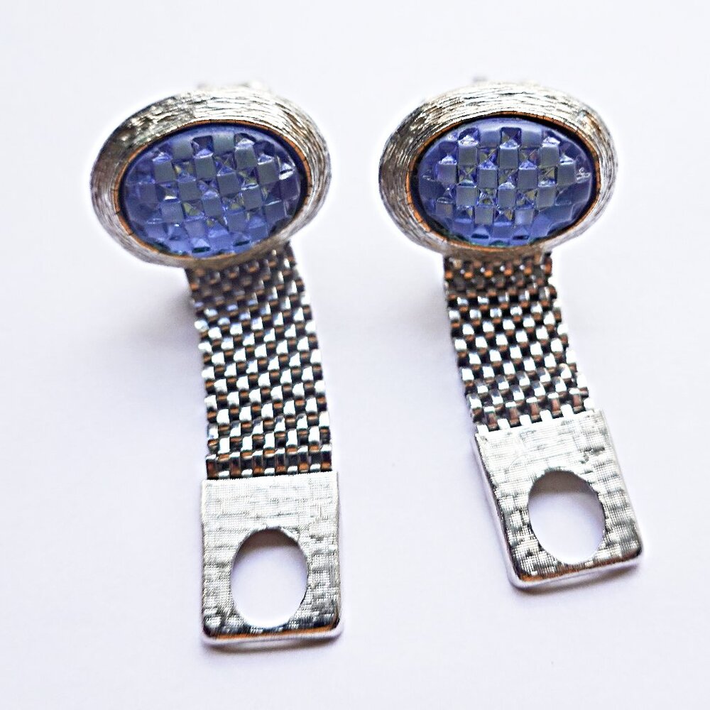 Vintage 1960s  Fused Glass Madmen Mesh Wrap Around Cufflinks OOAK